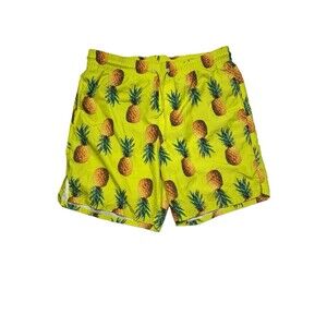 Men's Old Navy Pineapple Print‎ Neon Yellow Swim Trunks Size Medium Shorts